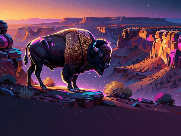 B&oslash;ffel p&aring; en klippekant foran en neonfarvet kl&oslash;ft som illustration af slots i Megaways-stil